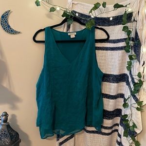 Lucky Brand Flowy Teal Embroidered Tank Blouse